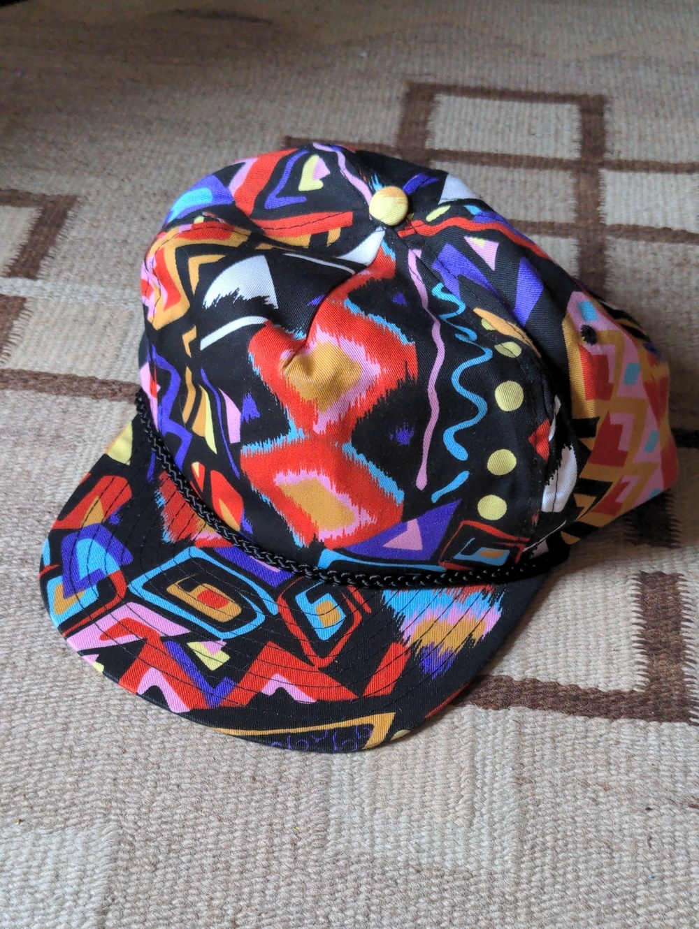 Vintage 90s Fresh Prince Abstract Geometric Snapback Hat Cap Retro Neon